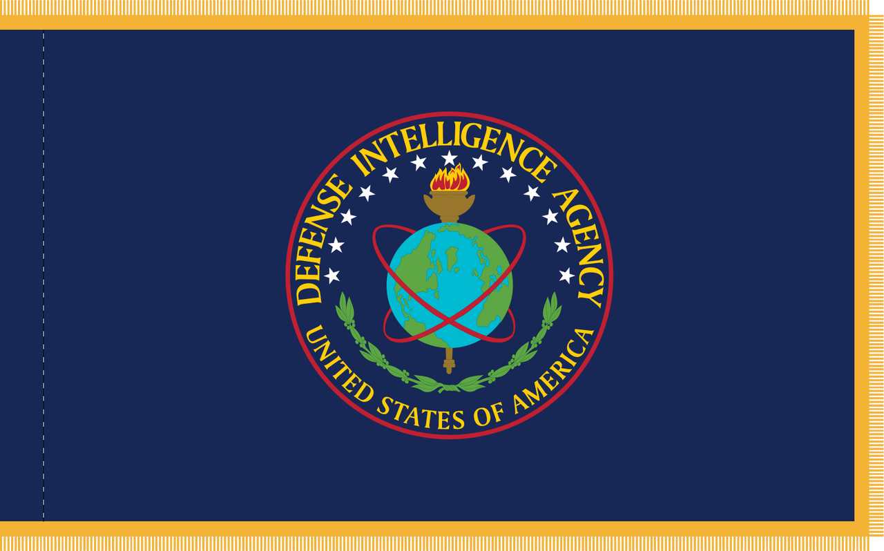 Defense Intelligence Agency Flag, Printed Nylon, Size 3' X 5' with Pole Hem and Gold Fringe
