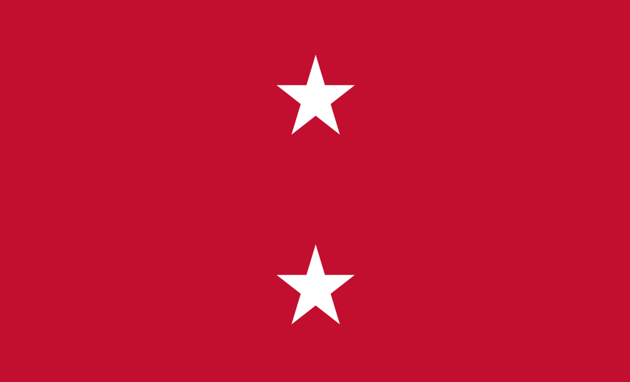 Marine Corps Major General Flag, 2 Star Nylon Applique with Pole Hem, Size 3' X 5' 