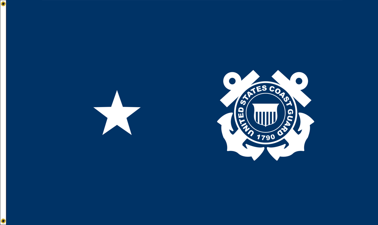 Coast Guard Rear Admiral (Lower Half) Flag, 1 Star Nylon Applique with Header and Grommets, Size 4' x 6' (Open Market)