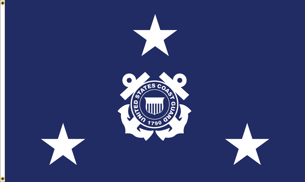 Coast Guard Vice Admiral Flag, 3 Star Nylon Applique with Header and Grommets, Size 4' x 6' (Open Market)
