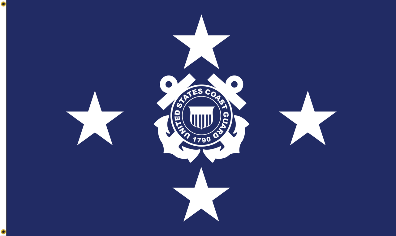 Coast Guard  Admiral Flag, 4 Star Nylon Applique with Header and Grommets, Size 4' x 6' (Open Market)