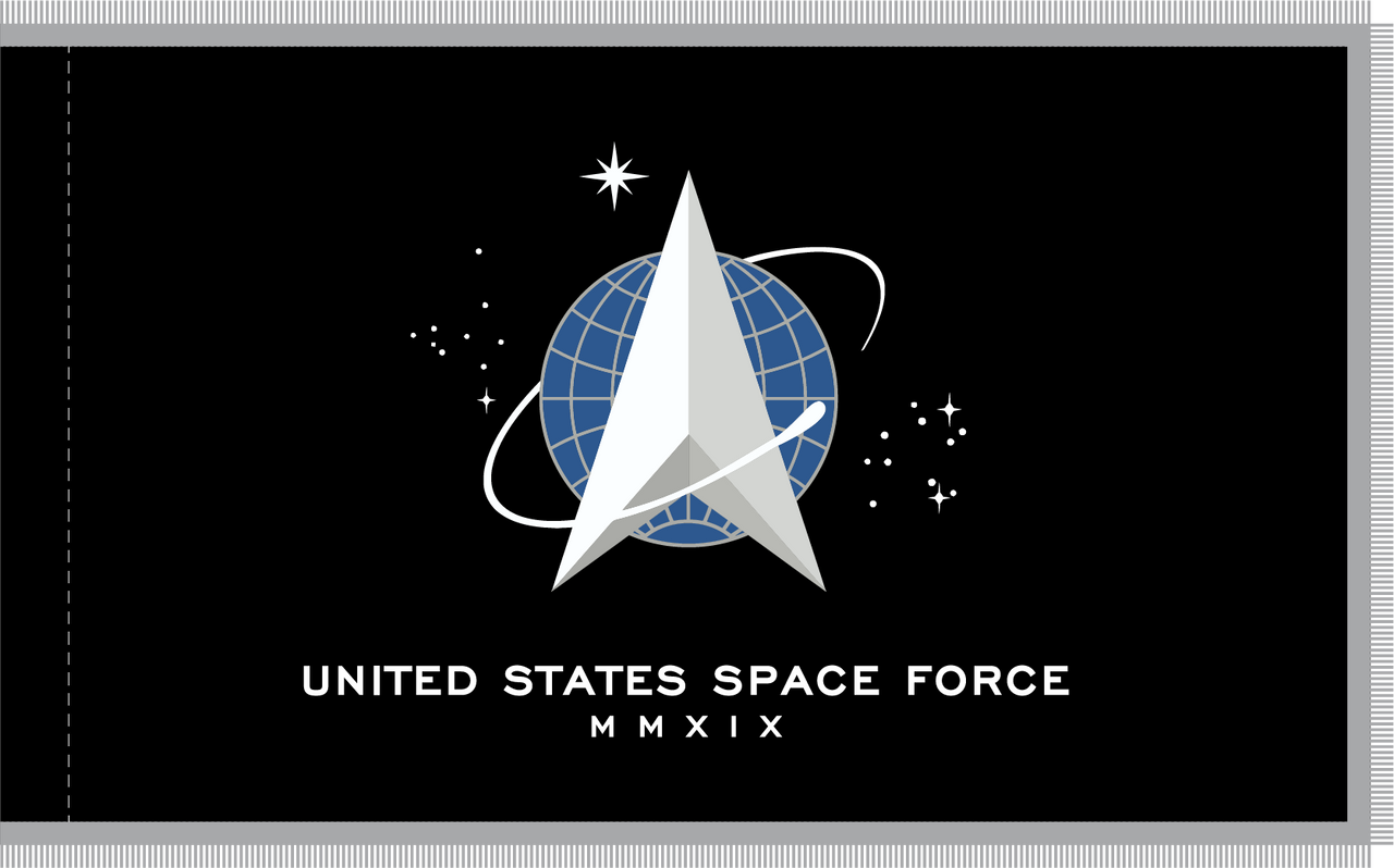 US Space Force Flag, 3' x 5', Double Sided Printed Nylon with Pole Hem and Platinum Fringe, Front