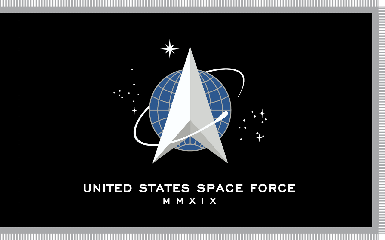 US Space Force Flag, 4' x 6', Double Sided Nylon with Pole Hem and Platinum Fringe, Front