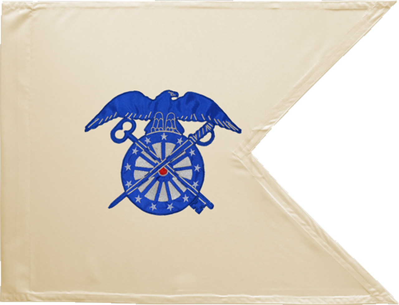 U.S. Army Quartermaster Guidon Flag, Nylon Applique, PoleHem with Swallowtail, Size 20" x 27.75"