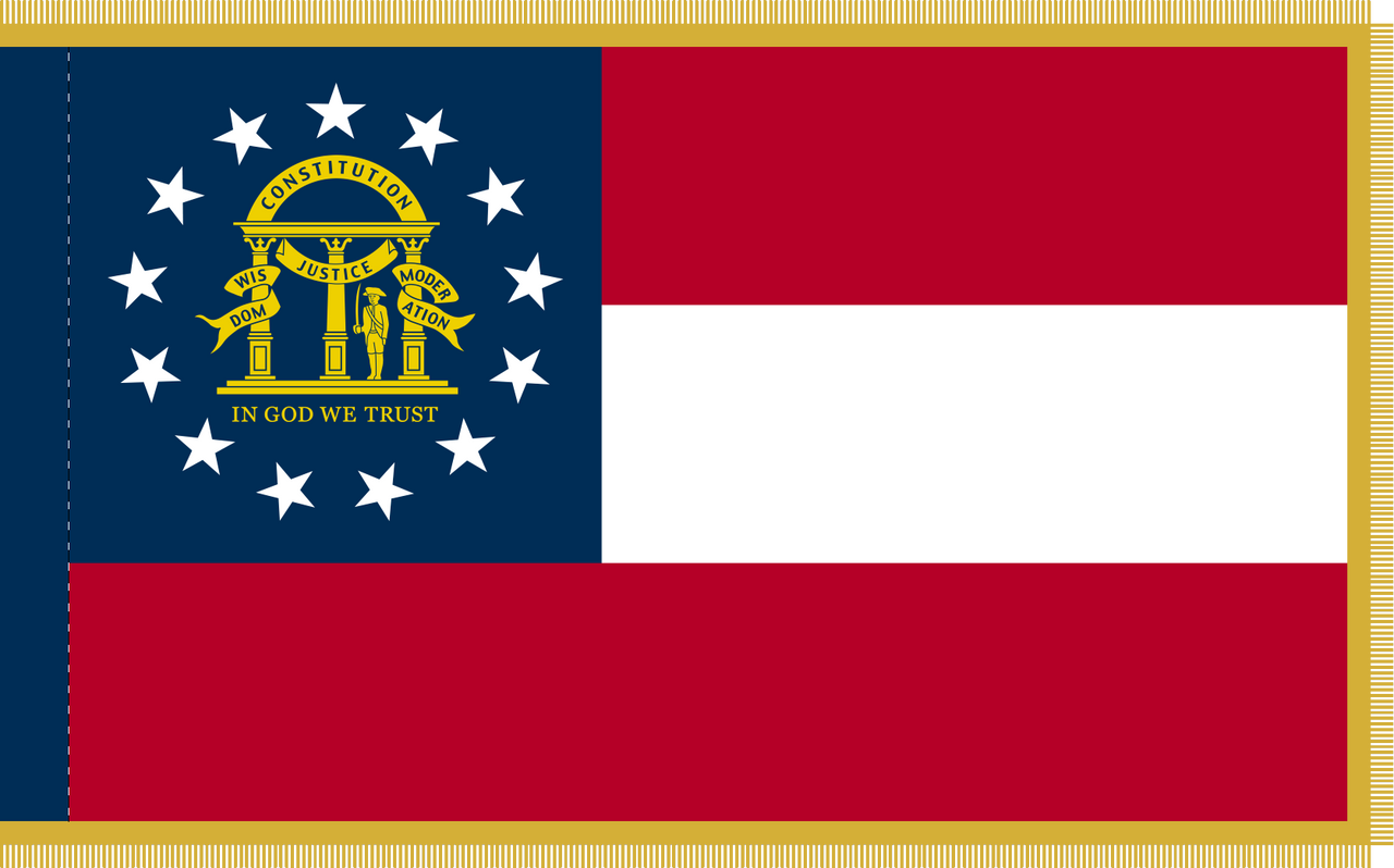 Georgia Flag with Pole Hem and Gold Fringe