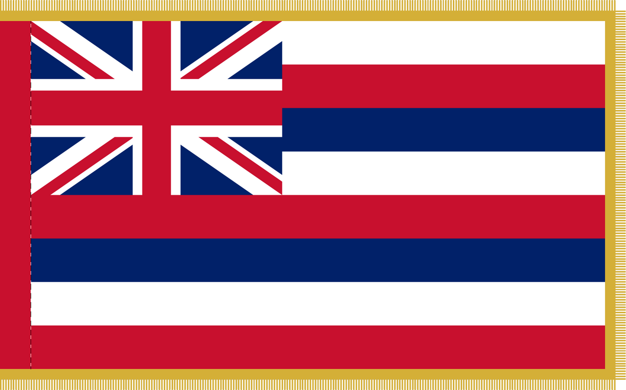 Hawaii Flag with Pole Hem and Gold Fringe