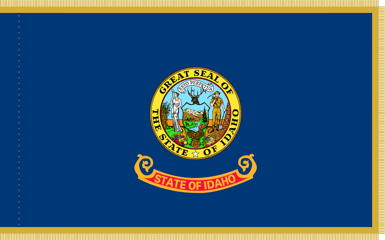 Idaho Flag with Pole Hem and Gold Fringe