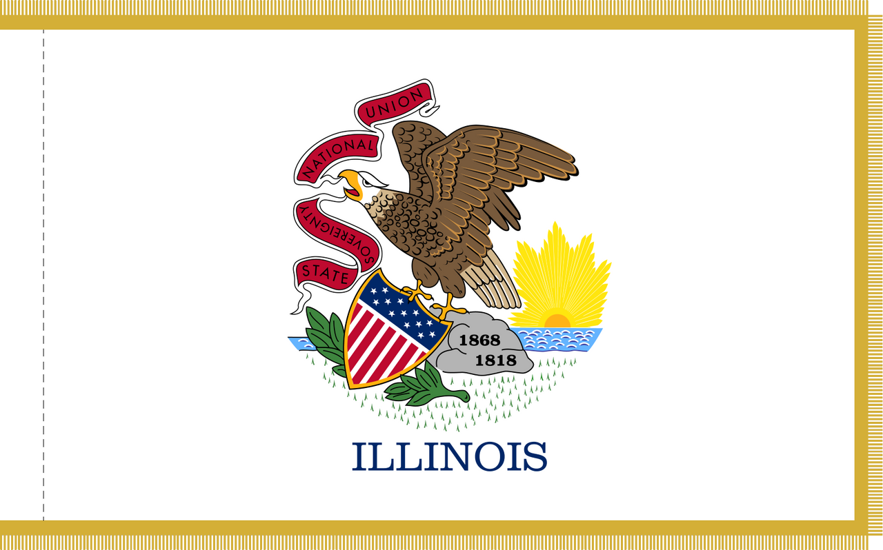 Illinois Flag with Pole Hem and Gold Fringe