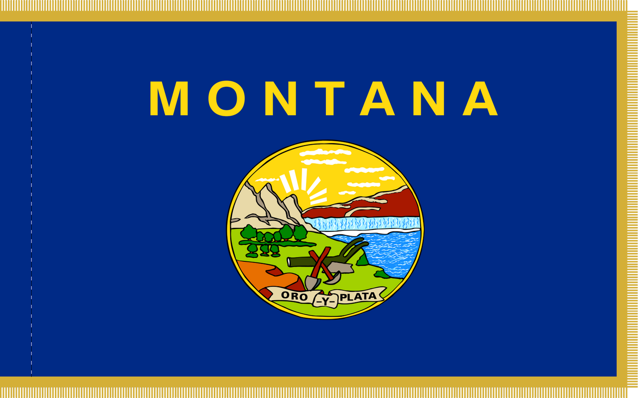 Montana Flag with Pole Hem and Gold Fringe