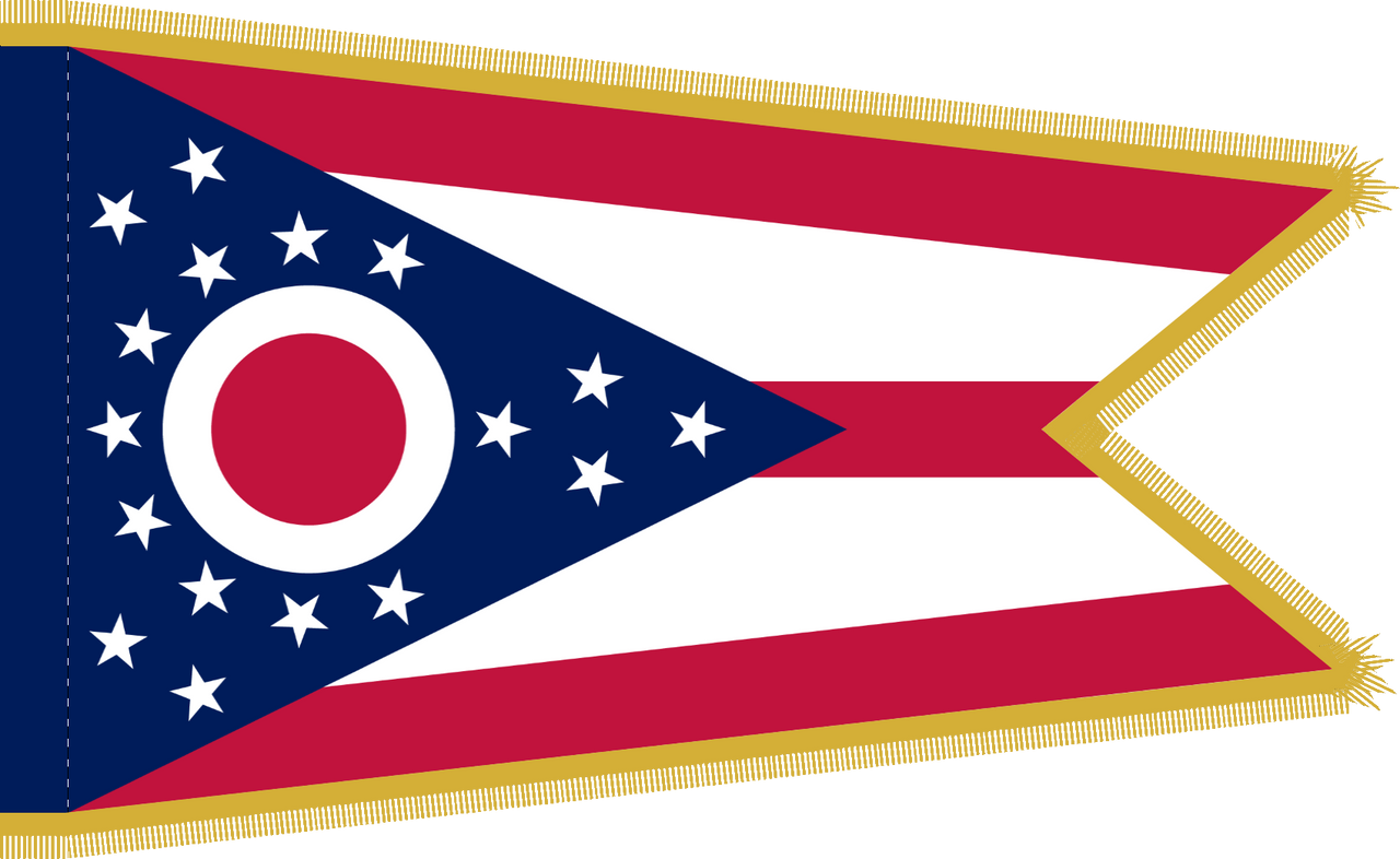 Ohio Flag with Pole Hem and Gold Fringe