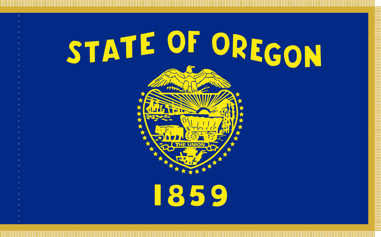 Oregon Flag with Pole Hem and Gold Fringe