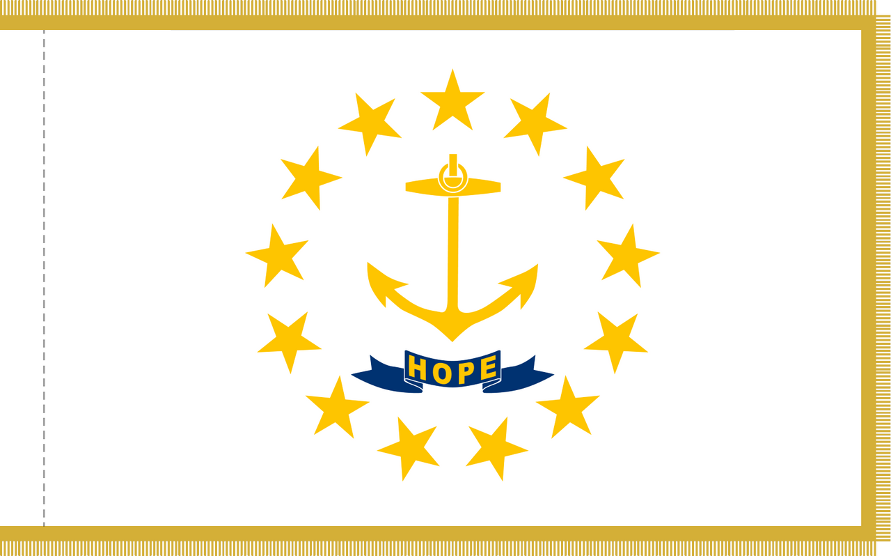 Rhode Island Flag with Pole Hem and Gold Fringe