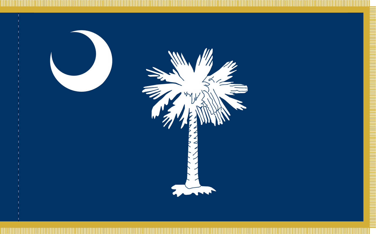 South Carolina Flag with Pole Hem and Gold Fringe
