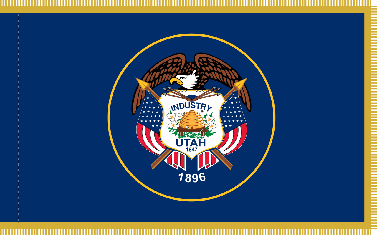 Utah Flag with Pole Hem and Gold Fringe