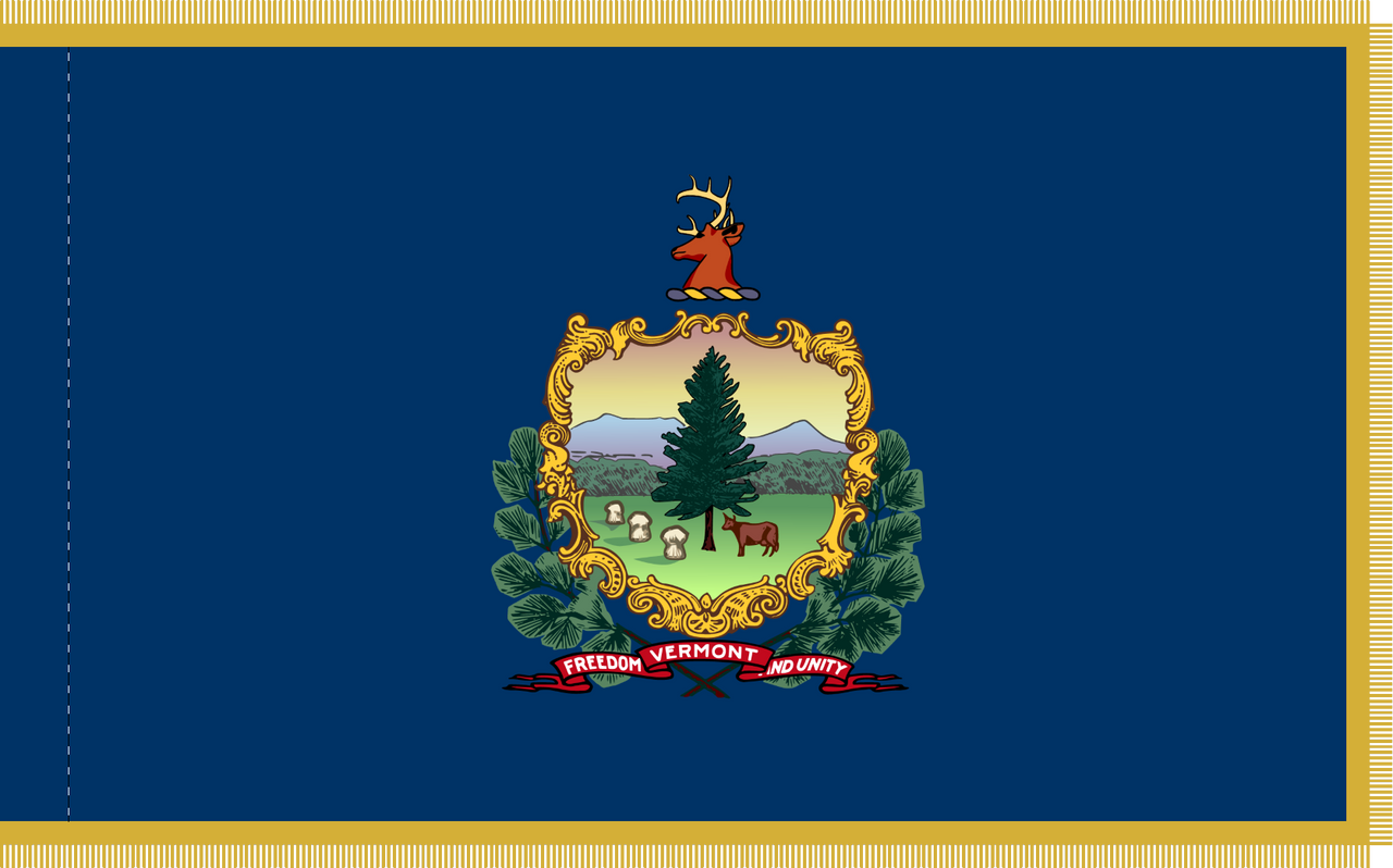 Vermont Flag with Pole Hem and Gold Fringe