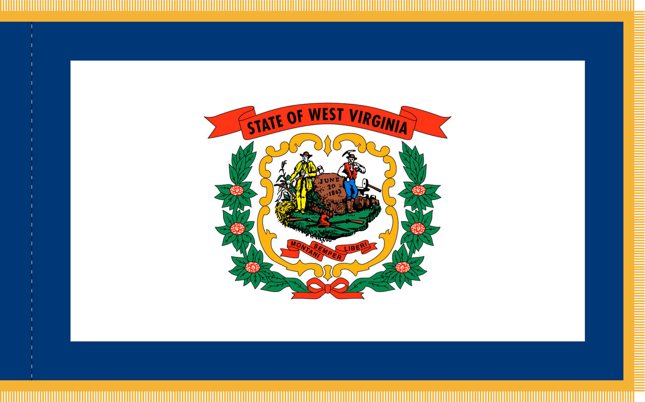 West Virginia Flag with Pole Hem and Gold Fringe