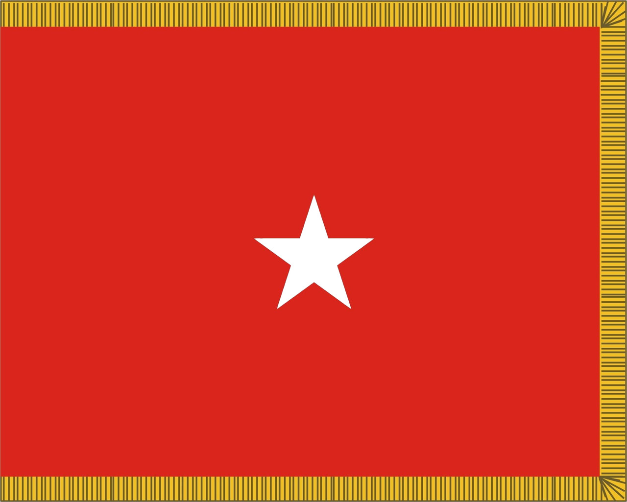 US Army Brigadier General Flag, 1 Star Nylon Applique with Pole Hem and Gold Fringe, Size 4'4" x 5'6", GAR1104054