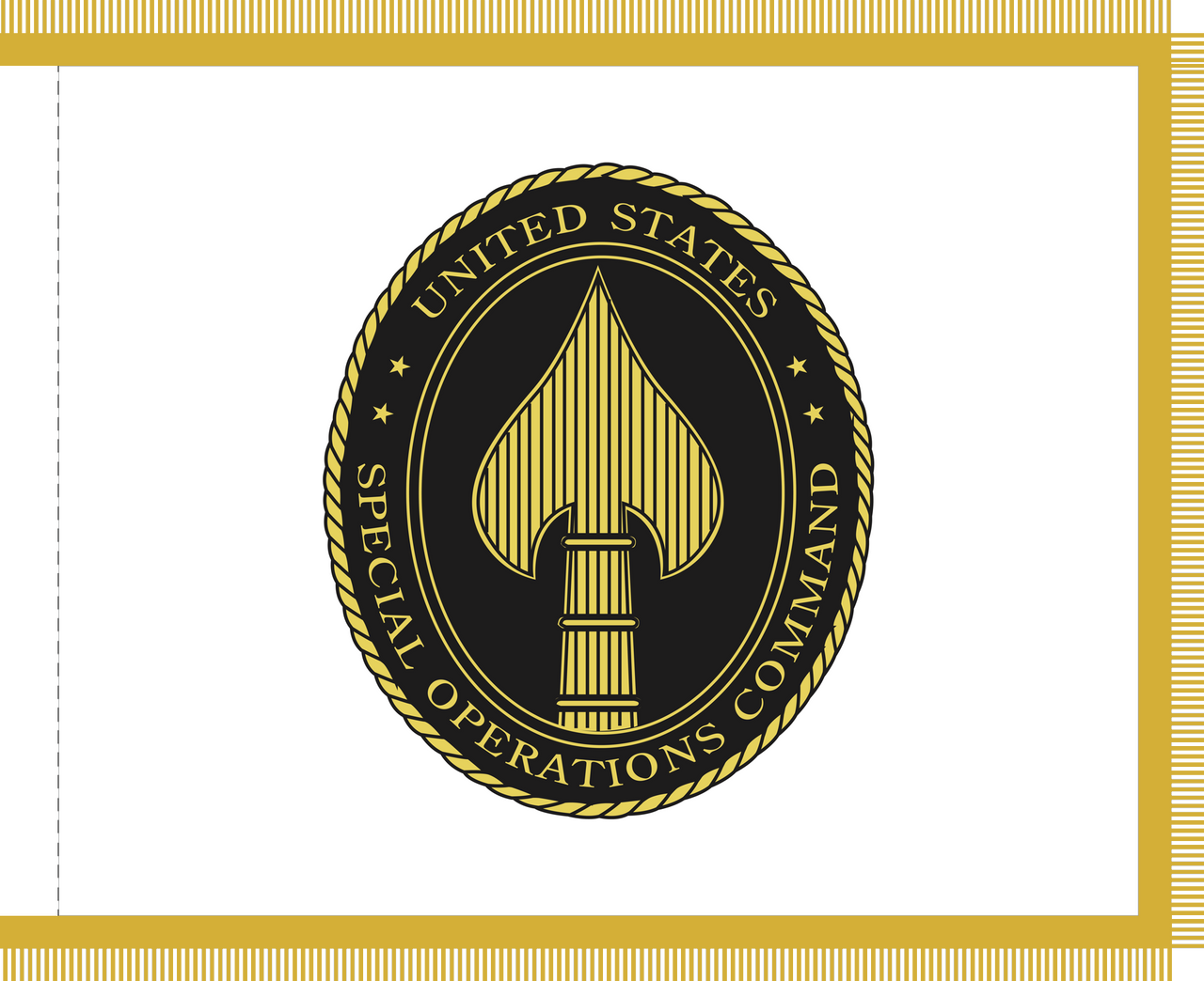 Special Operations Command (SOCOM) Flag, Nylon Applique, Size 4'4" X 5'6" with Pole Hem and Gold Fringe (Open Market)