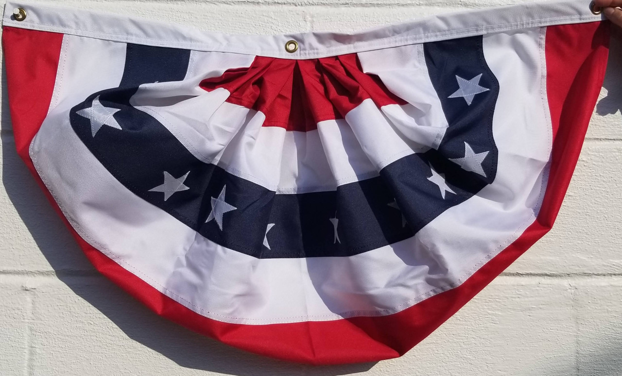 Pleated Polyester Fan Bunting with Appliqued Stars and Sewn Stripes, 18" x 36" (Open Market)