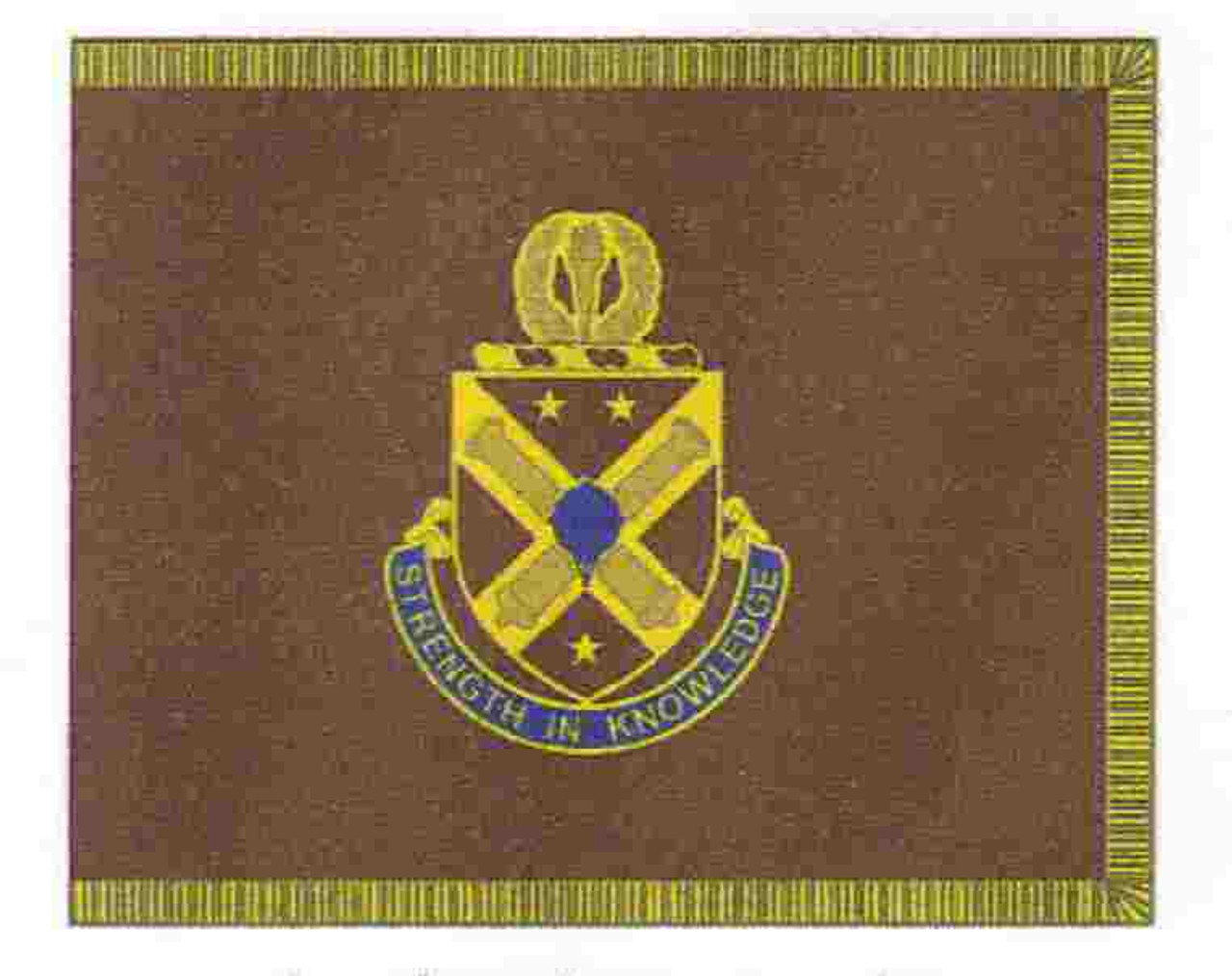 U. S. Army Warrant Officer Career College (USAWOCC) Flag, Size 3'X 4' Nylon Applique with Pole Hem and Gold Fringe (Open Market)