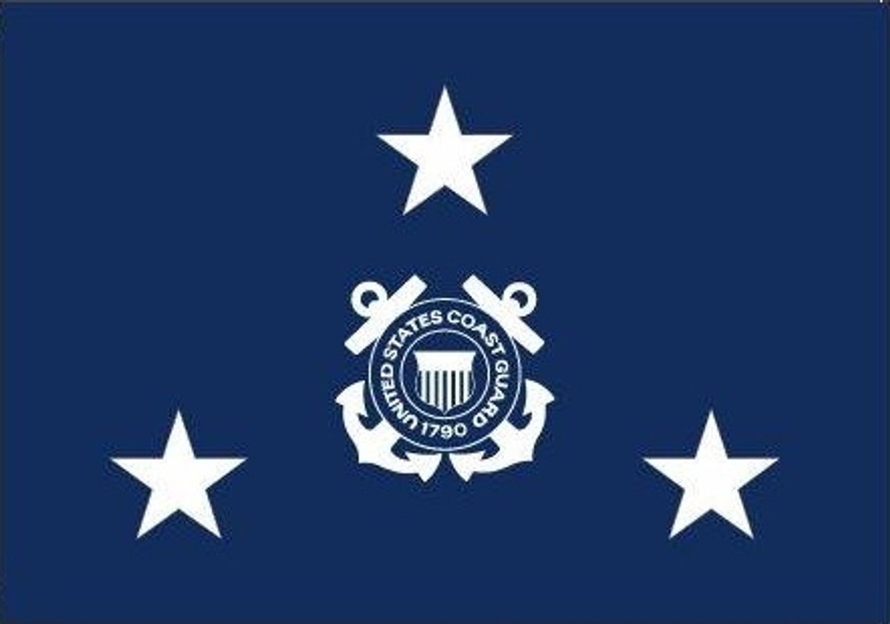 Coast Guard Vice Admiral Flag, 3 Star Nylon Applique with Snap and Ring, Size 6 (3'6"x 5'1"), USCGM003103052