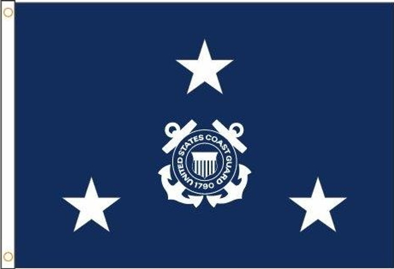 Coast Guard Vice Admiral Flag, 3 Star Nylon Applique with Header and Grommets, Size 6 (3'6"X5'1"), USCGM003103051 (Open Market)