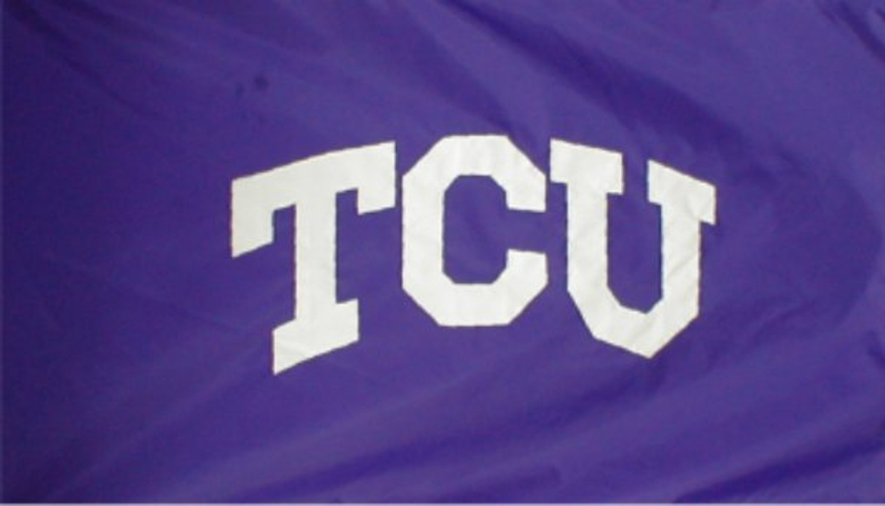 Texas Christian University TCU Flag, Purple w/White Arched TCU, Size 2' X 3', Nylon Applique with Header and Grommets