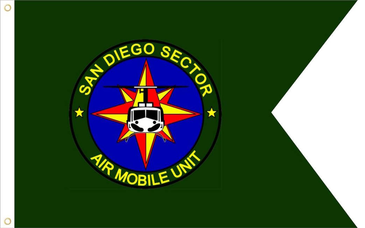 Custom Applique Guidon, Single Reverse 30" x 36" With Header and Grommets and Swallow Tail "San Diego Sector Air Mobile Unit" (Open Market)