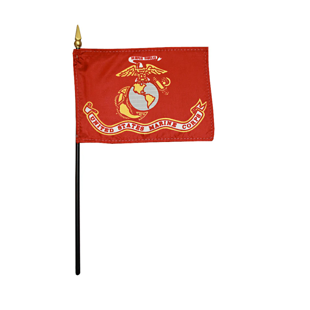 US Marine Corps Stick Flag, 4" x 6", Printed E-Gloss - 12 Pack