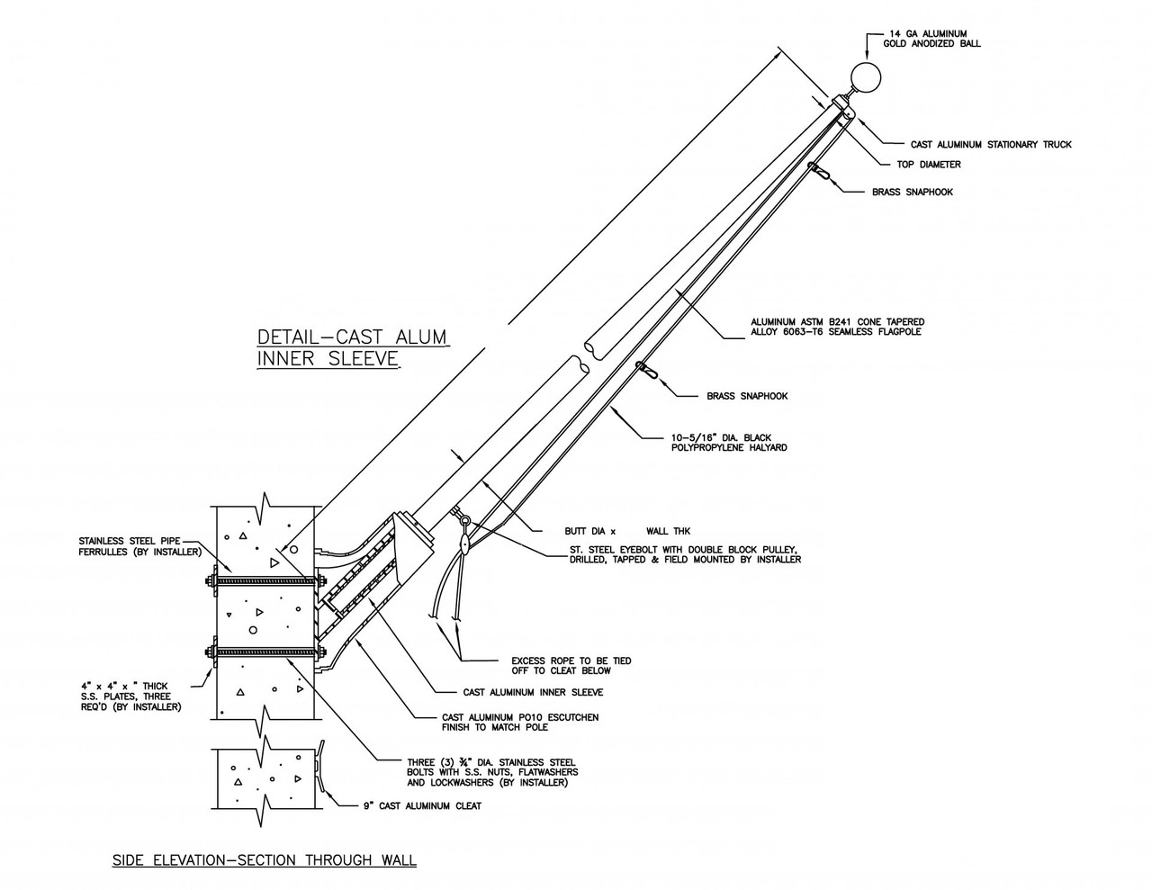 O-31 Outrigger Flagpole Series with 30/45/60 Degree Bracket