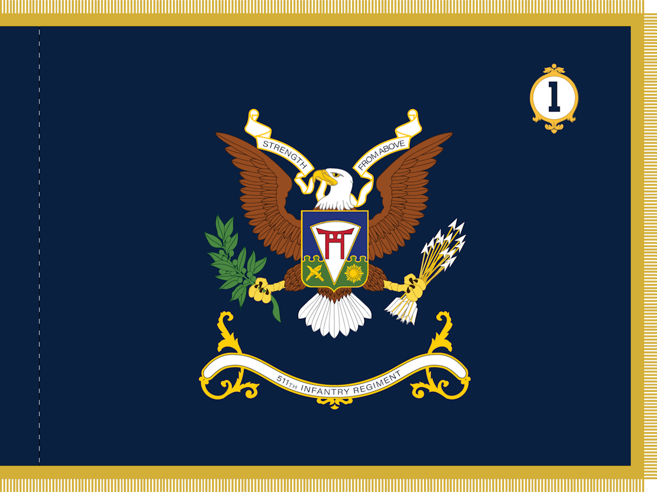 1st Battalion 511th Infantry Regiment Flag, Size 3'X4' with Pole Hem and Fringe