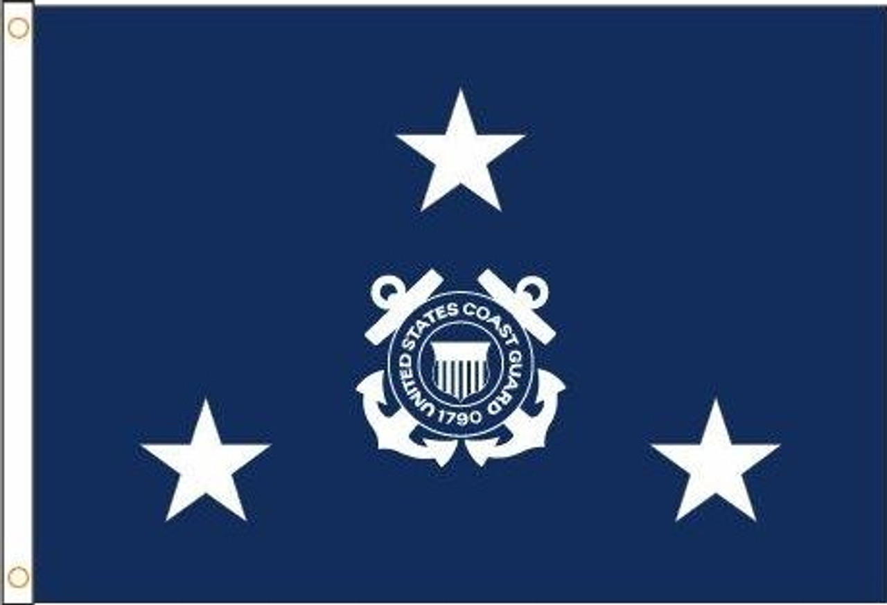 Coast Guard Vice Admiral Flag, 3 Star Nylon Applique with Header and Grommets, Size 7 (1'10"x 2'8"), USCGM003101021 (Open Market)