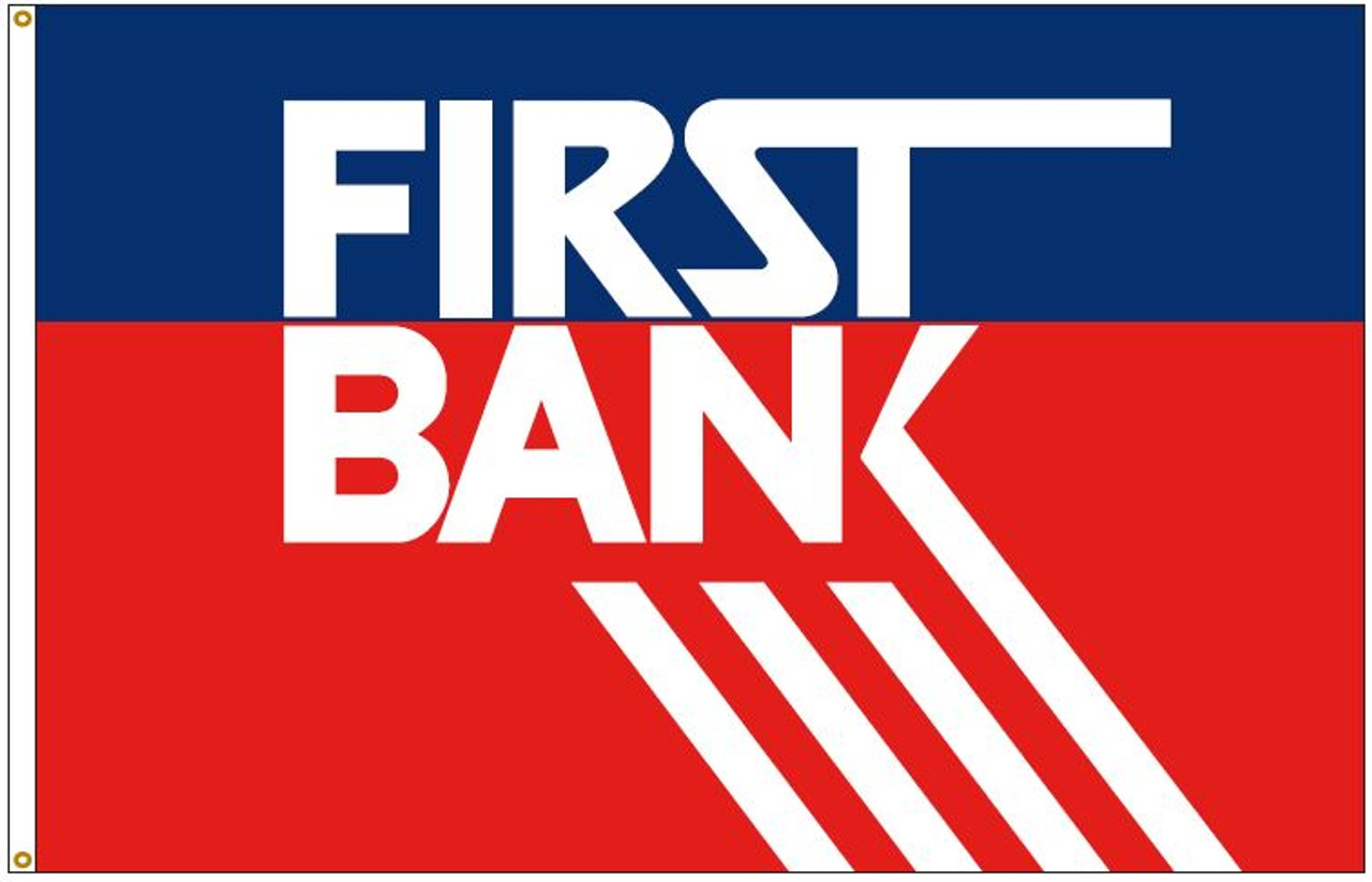 Custom Digital Single Reverse 4' X 6' Nylon Flag w/Header & Grommets with "FIRST BANK" LOGO Repeat order from #51869