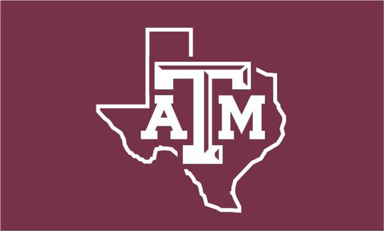 Texas A&M University Flag - Maroon W-White Outlined Texas W-Atm Logo Size 3' x 5' Silk Screened w/ Header and Grommets