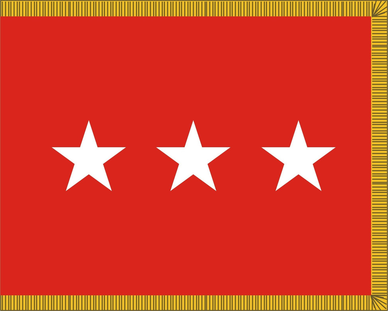 US Army Lieutenant General Flag, 3 Star Nylon Applique with Pole Hem and Gold Fringe, Size 3' X 4', GAR3103044