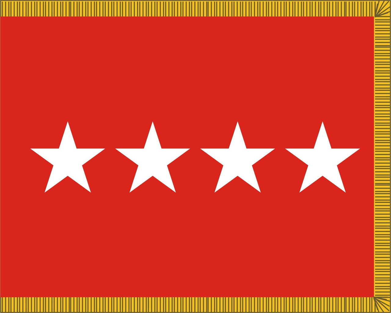 US Army General Flag, 4 Star Nylon Applique with Pole Hem and Gold Fringe, Size 3' X 5', GAR4103054