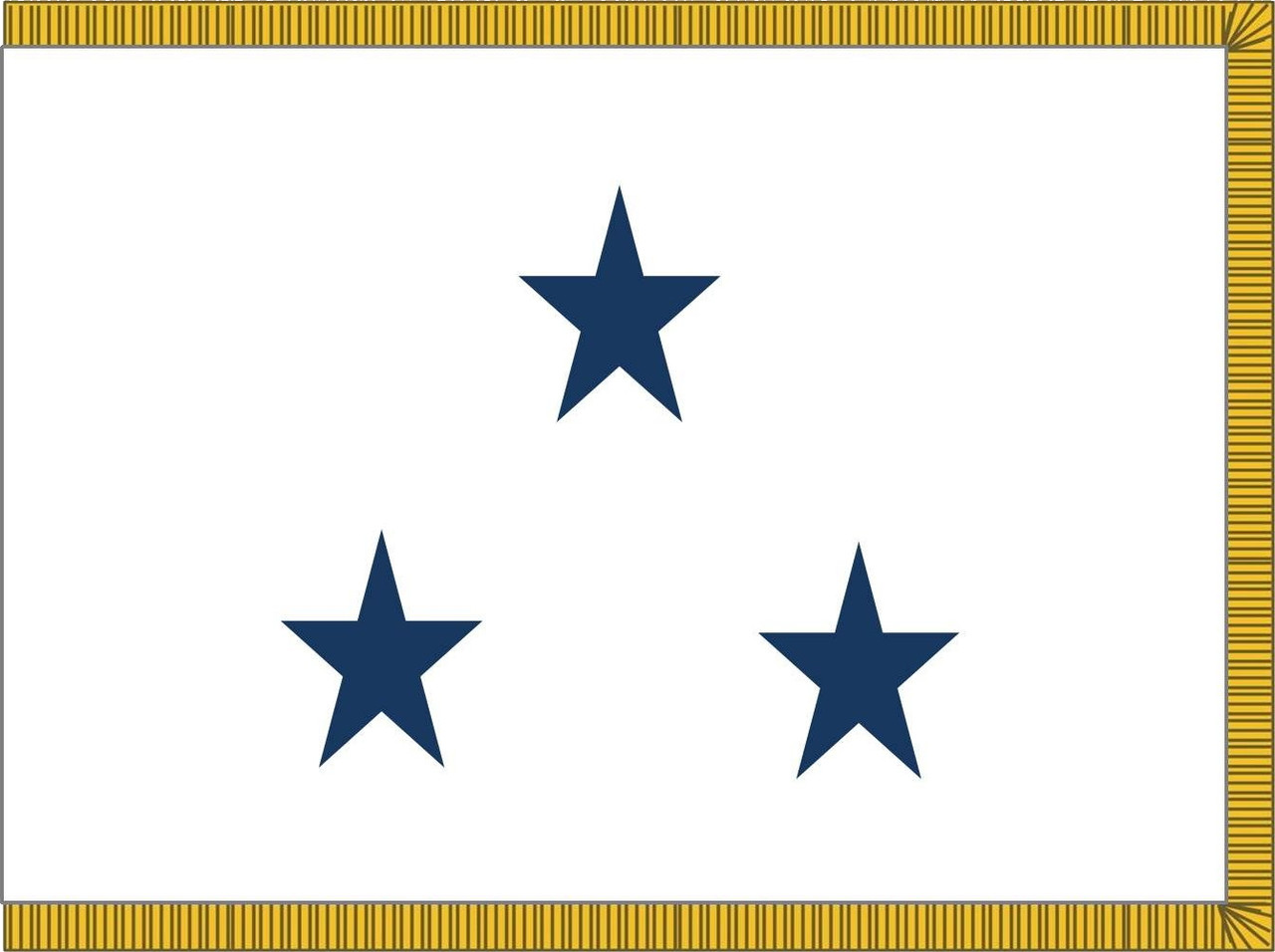 Navy Non-Seagoing Vice Admiral Flag, 3 Star Nylon Applique with Pole Hem and Gold Fringe, Size 4'4" x 5'6", 3104054ADN