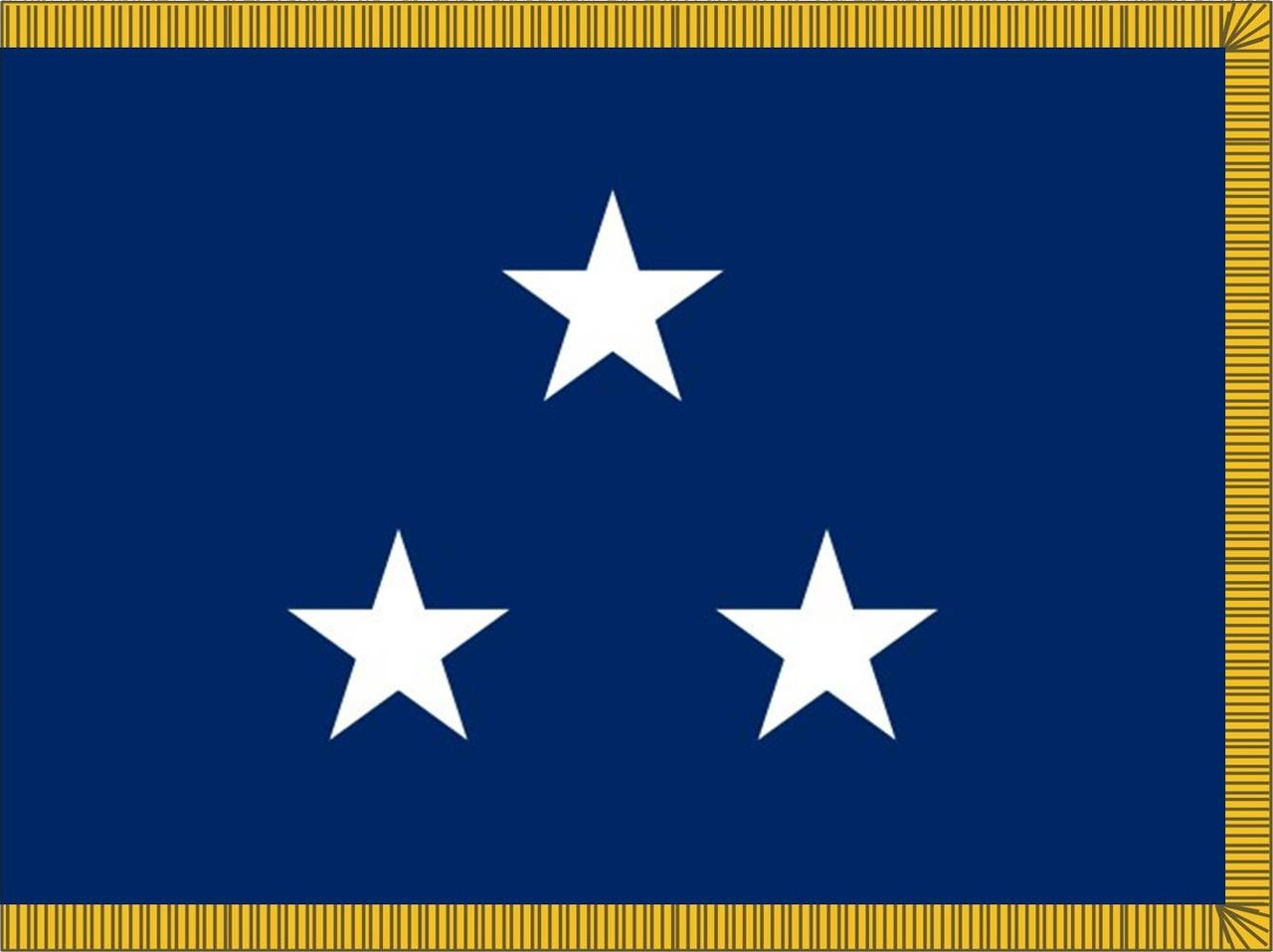 Navy Vice Admiral Flag, 3 Star Nylon Applique with Pole Hem and Gold Fringe, Size 3' X 5', 3103054ADM