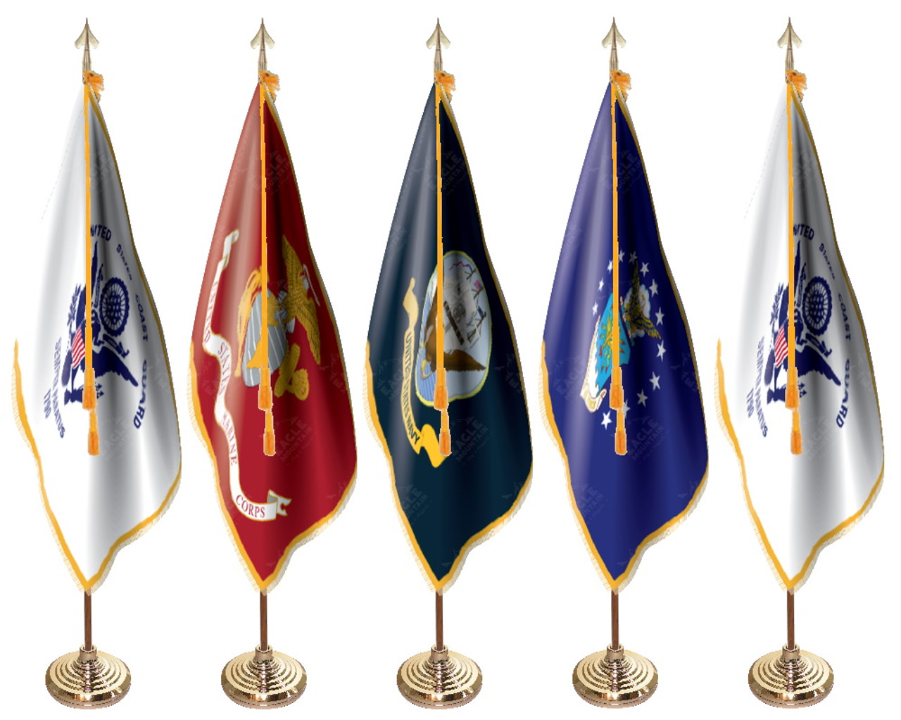 Deluxe Indoor and Parade Military Flag Set with 8' Presentation Hardware and Staff Spears, 3' x 5' (Set of 5 Flags), PRSET-MILSET-35-G-8-Staff (Open Market)