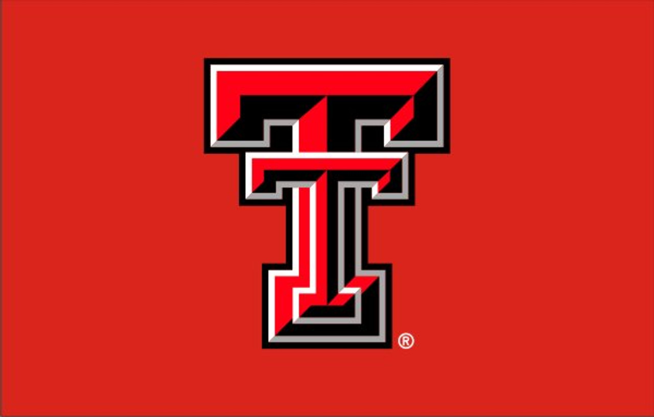 Texas Tech University Flag - Red W-Multi Color Logo  Size 2' x 3' Silk Screened w/ Header and Grommets