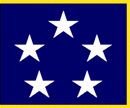 Navy Fleet Admiral Flag, 5 Star Nylon Applique with Pole Hem and Gold Fringe, Size 4'4" x 5'6", 5104054ADM