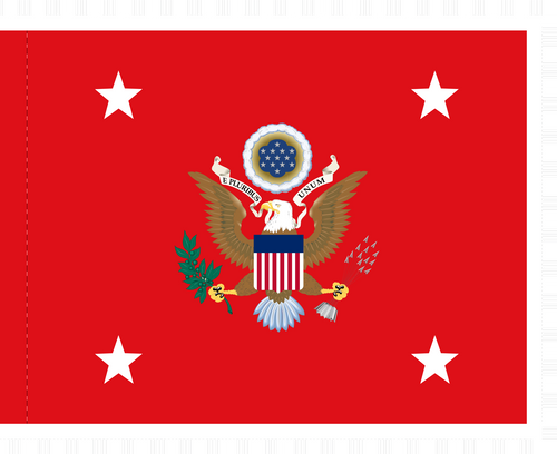 Secretary of the Army Flag, Size 4'4" X 5'6", Nylon Applique with Pole Hem and White Fringe Secretary of the Army Flag, Size 4'4" X 5'6", Nylon Applique with Pole Hem and White Fringe