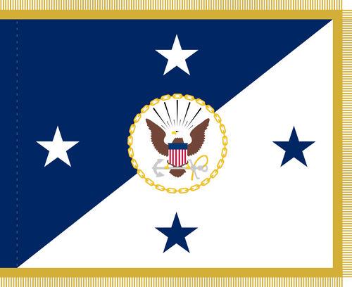 Chief Naval Officer Flag, Nylon Applique Size 4'4" X 5'6" with Pole Hem and Gold Fringe Chief Naval Officer Flag, Nylon Applique Size 4'4" X 5'6" with Pole Hem and Gold Fringe