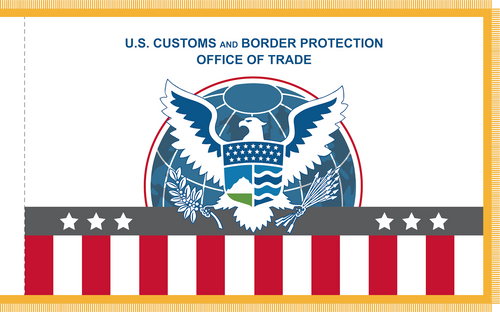 Custom Applique CBP Office of Trade Flag 3' X 5' with Pole Hem and Gold Fringe Custom Applique CBP Office of Trade Flag 3' X 5' with Pole Hem and Gold Fringe