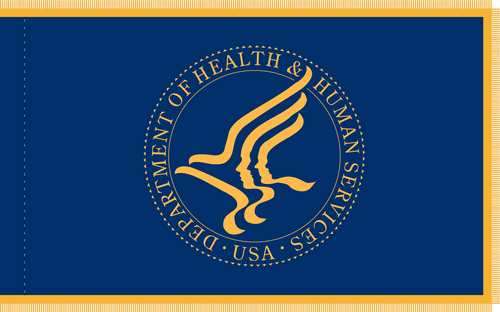 Department of Health and Human Services Flag, Size 3X5 Printed Nylon Polehem and Gold Fringe