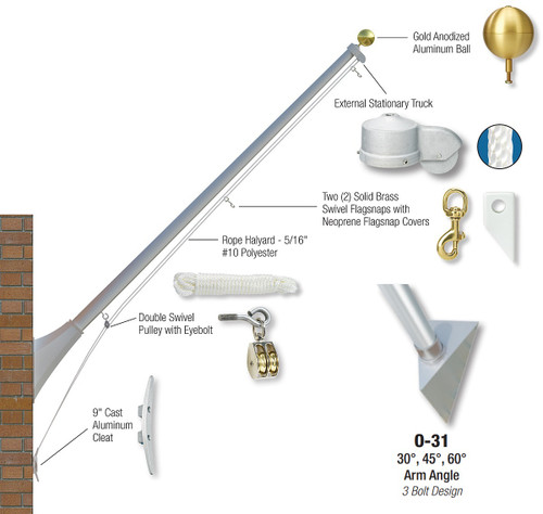 O-31 Outrigger Flagpole Series with 30/45/60 Degree Bracket