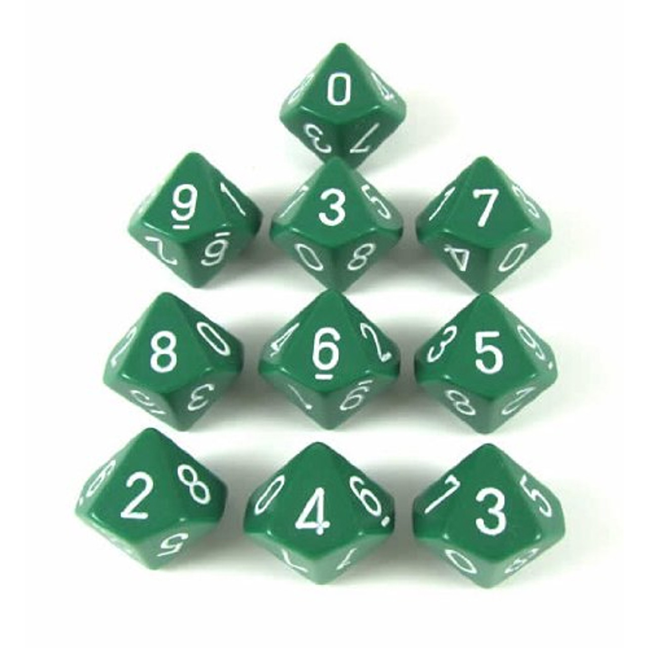 Dice and Gaming Accessories D10 Sets: Opaque: D10 Green/White (10 ...