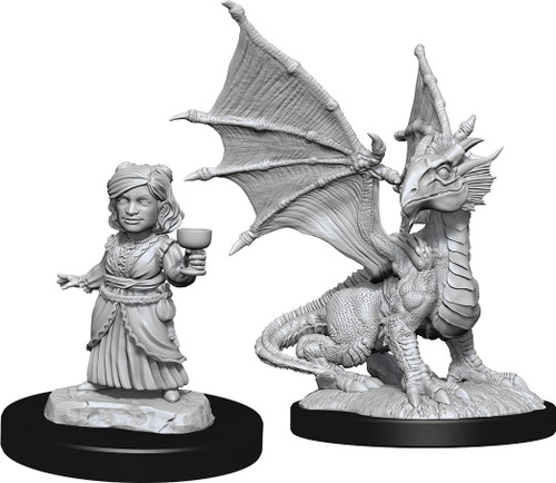 RPG Miniatures: Nolzur's - Nolzurs Marvelous Unpainted Miniatures: Silver Dragon Wyrmling & Female Halfling