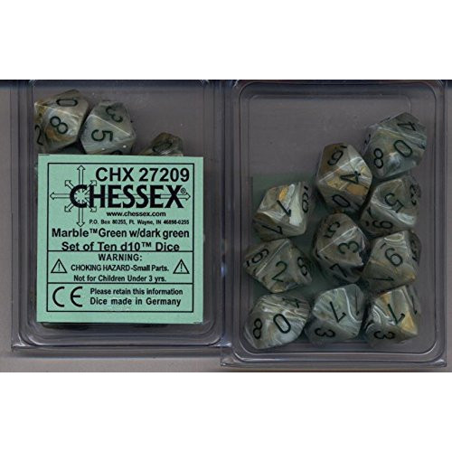 Dice and Gaming Accessories D10 Sets: Swirled - Marble: D10 Green/Dark Green (10)