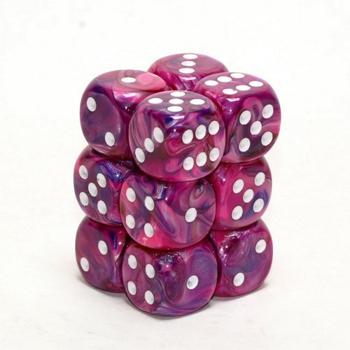 Dice and Gaming Accessories D6 Sets: Swirled - Festive: 16mm D6 Violet/White (12)